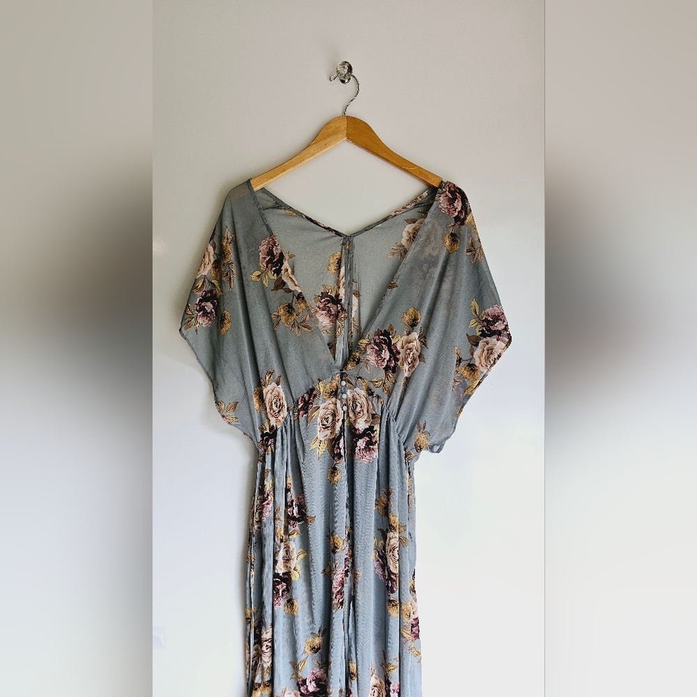 Sheer Floral Cottage Core V Neck Dress XL